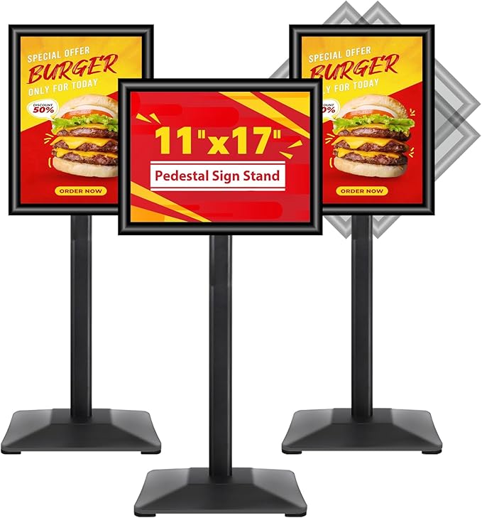 VAIIGO Sign Stand 11x17inch Pedestal Sign Holder Poster Stand 3Packs Adjustable Floor Standing Sign Holder with Heavy Duty Display Stand for Indoor Outdoor Business Store Sign Holders(Black)