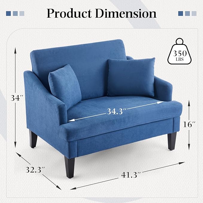 Bezseller Oversized Accent Chairs Set of 2, 33.5'' Wide Seat Comfy Armchair with 2 Pillows, Upholstered Big Reading Chair, Modern Single Sofa Chair for Living Room Bedroom Apartment Office, Blue