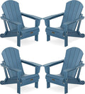SERWALL Foldable Adirondack Chair Set of 4 for Patio Garden Outdoors Fire Pit-Ocean Blue