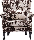 DM Furniture Mid Century Accent Chair Modern Button Tufted Armchair Wingback Club Chair Velvet Single Sofa Lounge Chair with Pillow for Living Room Bedroom, Cowhide Print