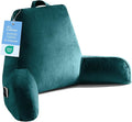 OAISZ Reading Pillow for Sitting in Bed Adult, Reading Pillow with Shredded Memory Foam, Bed Pillow with Washable Cover, Back Pillow Sitting Up with Extend Arms, Prussian Blue, X-Large