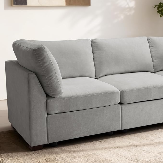 EDILLY 122 inches Oversized Modular Sectional Fabric Cloud Sofa Set, Extra Large L Shaped Couch Reversible Chaise Couch,4 Seat Modular Sofa with Storage Ottoman, Linen Grey