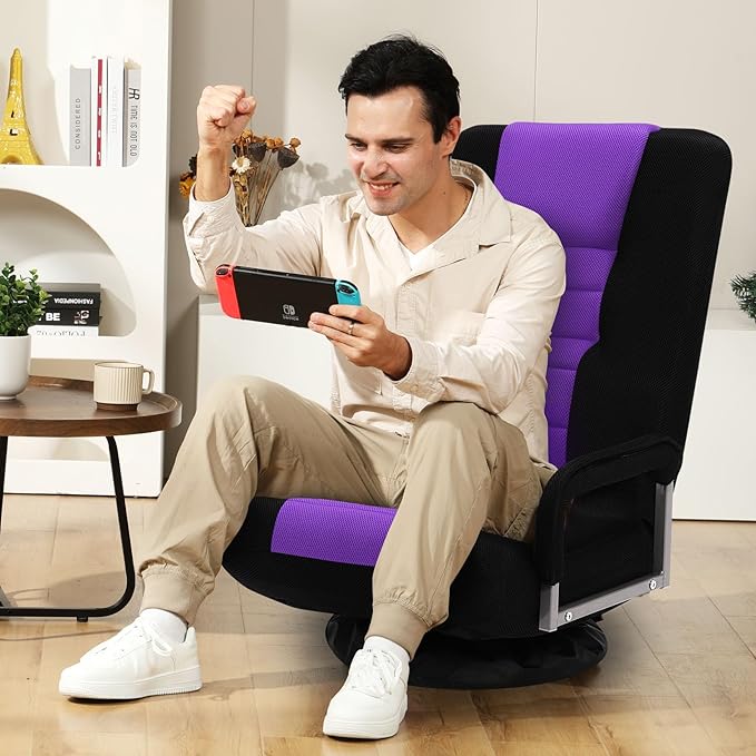 ACIPENSER Swivel Gaming Chair Multipurpose 2PACK Floor Gaming Chair for Playing Video Games, TV, Reading w/Armrest Lumbar Support & 6 Adjustable Postion Backrest for Adults & Kids,Purple