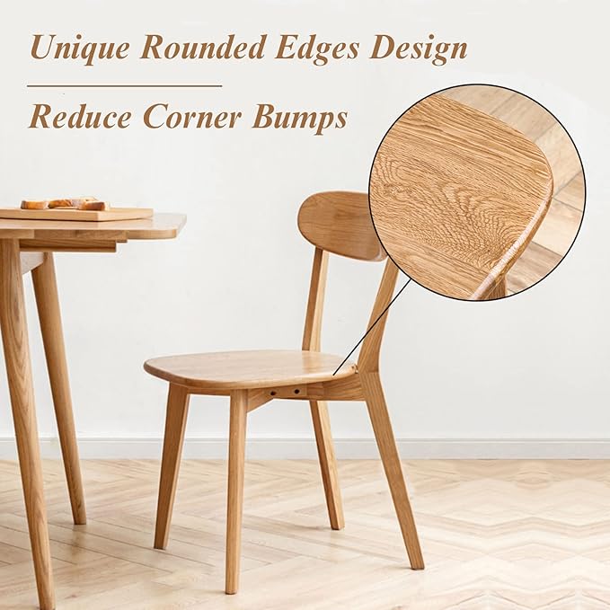 Bamskov 100% Solid Oak Wood Dining Room Chairs Set of 4 - Practical Dining Chair - Wooden Kitchen Chairs for Dining Room, Kitchen (Natural)