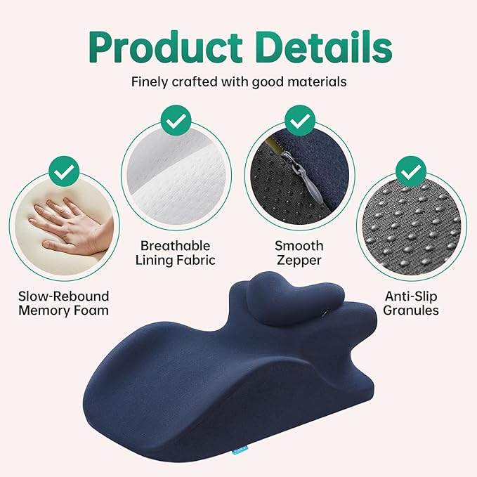 Memory Foam Ergonomic Rest Pillow, Prone Pillow for Sleeping, Reading Pillow for Bed, Ergonomic Support for Back Pain, Acid Reflux & Sitting Up, Ideal for Massage, with Removable Cover