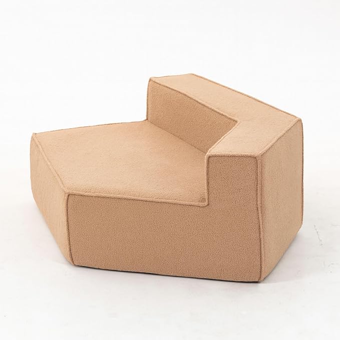 EPOFIT 1-Seater Teddy Fleece Modular Sofa Chair, Low-Profile Floor Seat with Wide Cushion and All-Foam Support, Right-Facing Design, Compressed Packaging – Brown