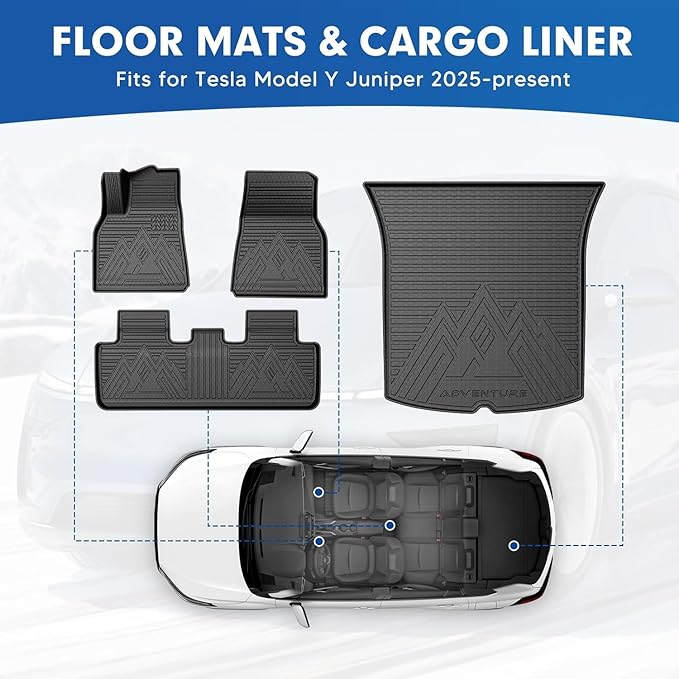 Mixsuper Floor Mats & Cargo Liner for Tesla Model Y Juniper 2025 2026 5 Seat,All Weather TPE Floor Liner Trunk Cargo mat Protectors,Full Set Car Mats for Model Y Accessories,Black