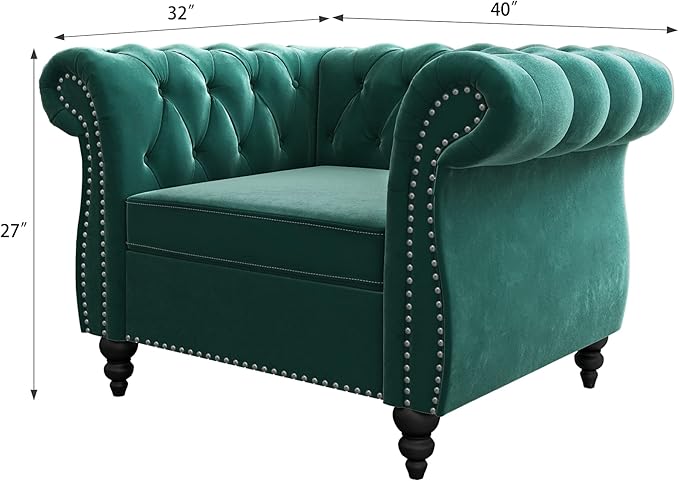 QHITTY Accent Chair, Chesterfield Chair Modern Velvet Upholstered Chair with Tufted Back for Living Room Furniture (Green)