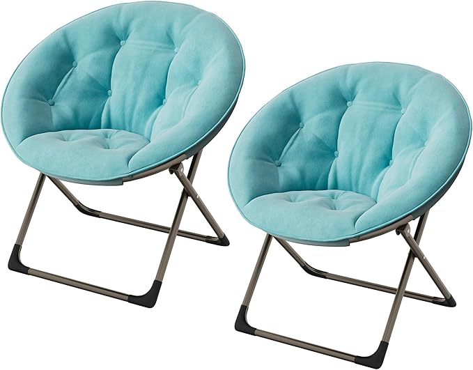 Oversized Soft Saucer Chair for Bedroom, Living Room, Dorm – Collapsible Accent Lounge Chair with Sturdy Metal Frame, Ultra Comfy for Adults, Teens & Kids – Blue