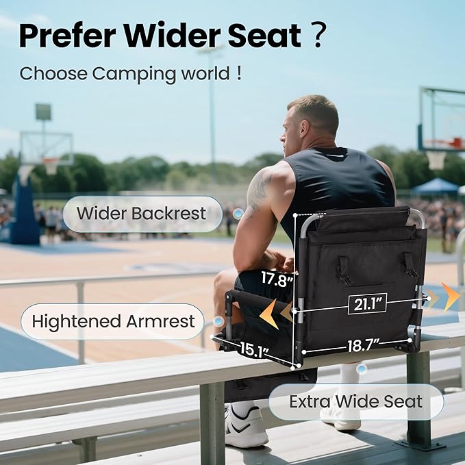 HIGH POINT SPORTS Foldable Stadium Seat Portable Folding Stadium Chairs Padded Bleacher Seat Cushion Bleacher Chair with Armrest and Cup Holder