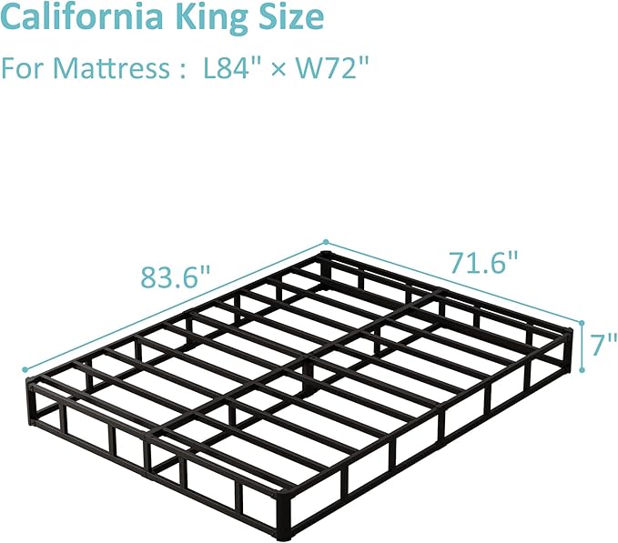 Upcanso 7 Inch California King Box Spring Bed Base, Low Profile Metal Cal King Box Spring with Fabric Cover, 3000 Lbs Max Weight Capacity Mattress Foundation, Noise-Free, Easy Assembly