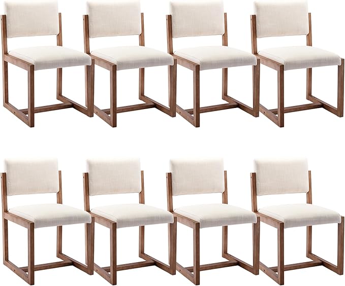 DUOMAY Upholstered Dining Chairs Set of 8, Mid-Century Modern Dining Room Chairs, Linen Fabric Kitchen Side Chairs with Wood Legs, Beige