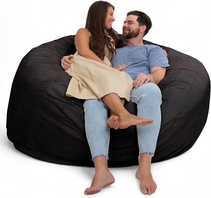 Ultimate Sack 6000 6-Foot Bean Bag Chair, Charcoal Fur Cover – Oversized Foam Lounger, Floor Seat, Small Sofa, or Couch Bed for Living Area, Gaming Room, or Reading Lounge