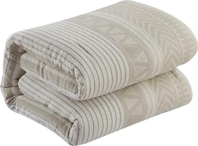 Grand Avenue Cotton California King Size Comforter Set, 6 Piece, Beige Geometric Jacquard Bedding Set, Bedskirt, Pillows & Shams, Home Decor