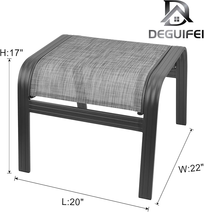 Deguifei Patio Outdoor Ottoman Footstools Assembled Aluminum Footrest Side Table Small Chairs Patio Ottoman 2 Set Grey