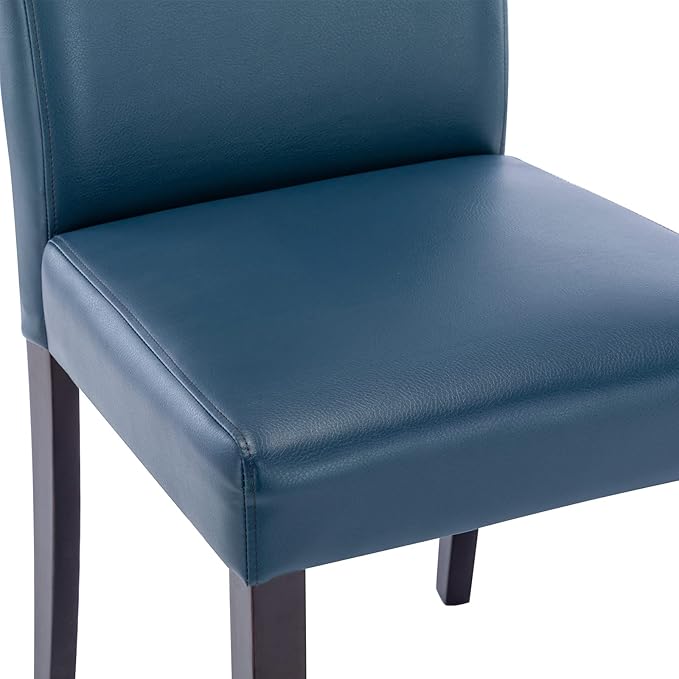 Watson & Whitely Upholstered Kitchen & Dining Room Chairs with Low Back, Faux Leather Armless Dining Chairs with Solid Wood Legs, Set of 2, Blue