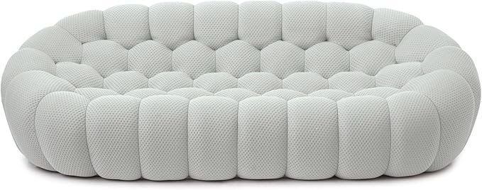 JACH 3 Seater Bubble Sofa, Modern Honeycomb Mesh Fabric, Memory Foam Cushioned, 98.43''L x 42.52''W x 30.71''H, Light Grey