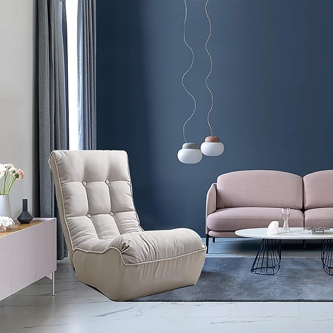 Floor Chair Single Lazy Sofa Leisure Balcony Reclining Japanese Tatami Adjustable Recliner with Ottoman for Living Room, Bedroom, Indoor Use (No Footstool, Gray)