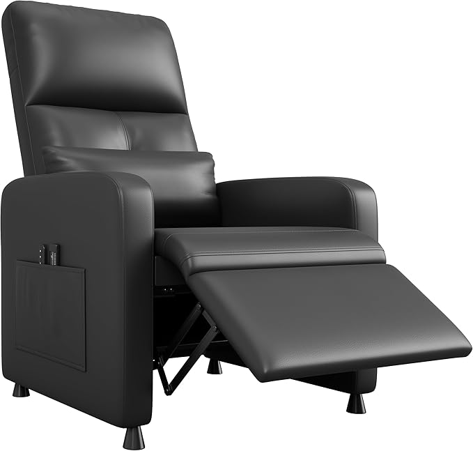 GarveeHome Power Recliner Chair, Adjustable Electric Recliner Ergonomic Overstuffed PU Leather Single Sofa, Tall Back, Padded Seat, 2 Side Pockets and USB Port, Home Theater Seating for Living Room