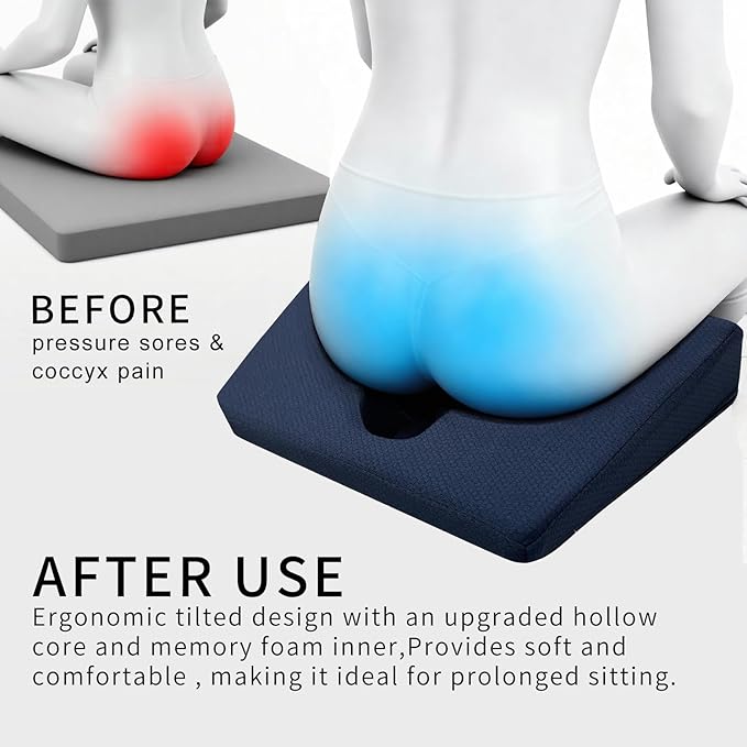 Rivquvi Gel Wheelchair Seat Cushion,Bed Sore Cushions for Butt,Office Chair Pressure Sore cushion,Memory Foam Pillow for bed,Pressure Ulcer Pain Relief,Relieve Sciatica,Coccyx,Washable Cover(Set Blue)