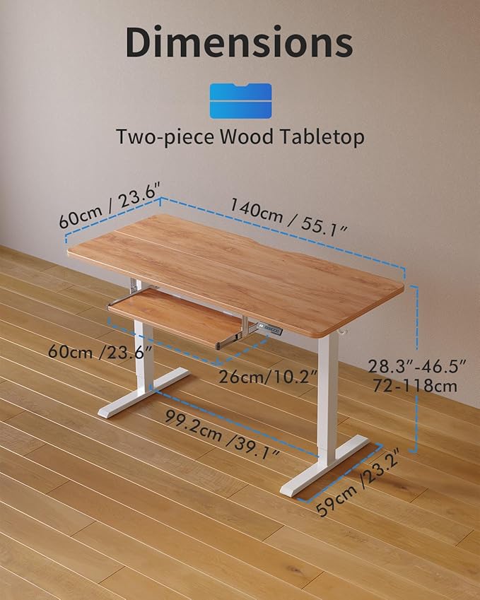 FEZIBO Standing Desk with Keyboard Tray, 55 x 24 Inch Adjustable Height Sit Stand Desk with Memory Presets for Home Office, Ergonomic Computer Workstation, Light Rustic