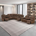 SIENWIEY Manual Recliner Sectional Sofa for Living Room,L Shaped Reclining Sectional Corner Couch with Sofa,Brown Fabric Recliner Sofa Set with Storage Console/Drop Down Coffee Table/Cup Holders