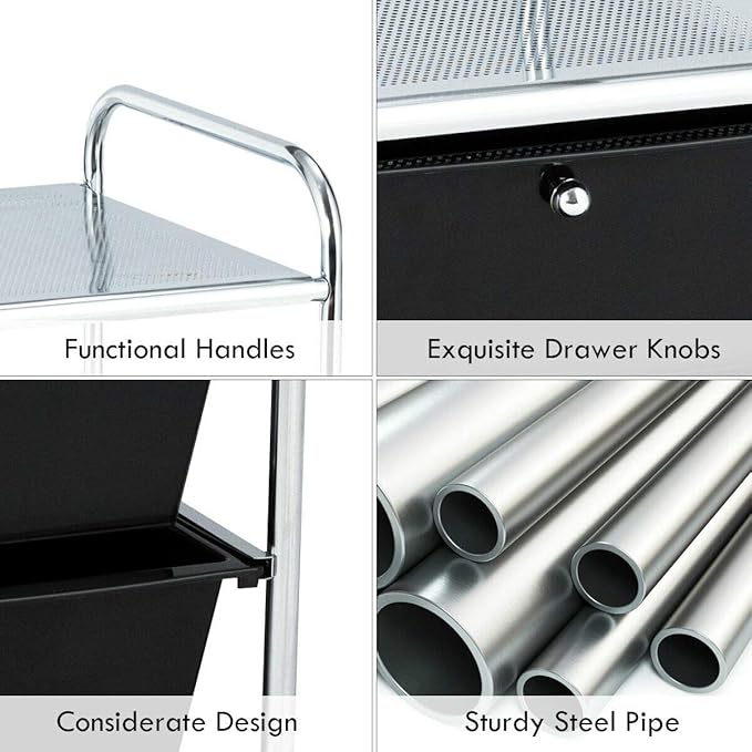 Giantex Rolling Storage Cart w/ 4 Drawers 2 Shelves Metal Rack Shelf Home Office School Beauty Salon Utility Organizer Cart with Wheels (Black)