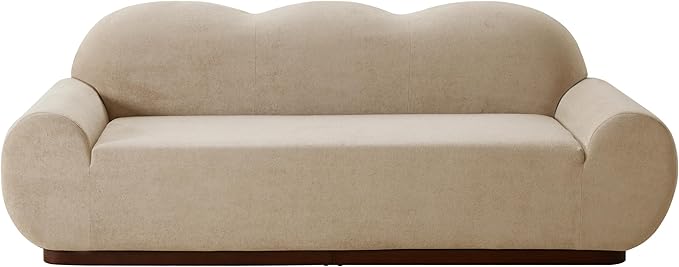 Christopher Knight Home Zera 88" Comfy Velvet Upholstered Cloud Couch, 3-Seater Sofa Couches, Low Profile Home Sofa Living Room with Round Arm, Sturdy Wooden Frame Lounge Chair Indoor, Camel Brown