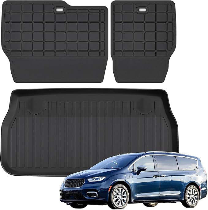 Cargo Mat for 2017-2024 2025 Chrysler Pacifica Fuel & Hybrid with Backrest Mat,TPE All Weather Protection Car Trunk Mat Covering The Backrest Mat with Velcro Fastener Accessories