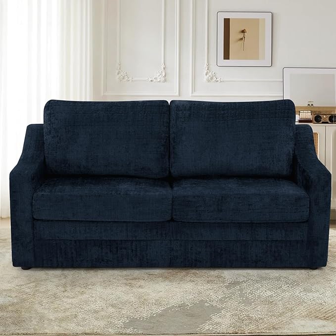 ACMEASE 67” Chenille 2-Seat Sofa w/Comfortable Back Cushions, Modern Love Seat w/Deep Seat Space, Upholstered 2 Seater Couch w/High Resiliency Foam for Living Room, Office Blue