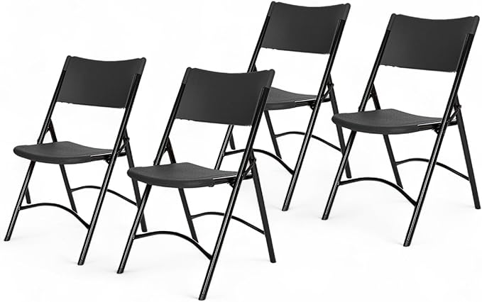 OEF Furnishings OEF600 Series High Back Folding Chairs, Blow-Molded Polyethylene Commercial-Grade Seating for Indoor and Outdoor Use, 500 lb Weight Capacity, 4-Pack (Black)
