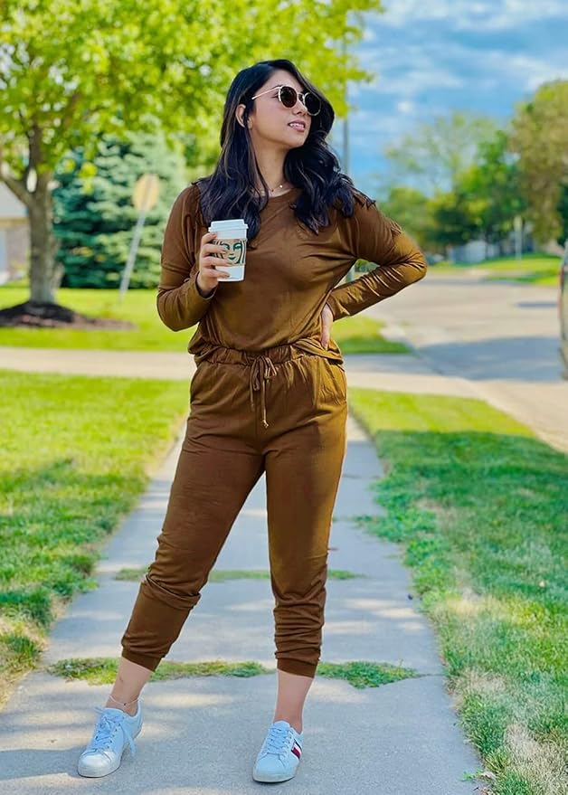 PRETTYGARDEN Women Fall 2 Piece Lounge Outfit Long Sleeve Tops High Waisted Jogger Pants Set Spring Travel Clothes Tracksuit