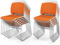 VINGLI Stackable Chairs Set of 12, Stacking Office Chairs with Metal Sled Base, Ergonomic Plastic Padded Seat & Back, Capacity 350lbs, Stacking Chairs for Waiting Room Break Room Banquet Guest, Orange