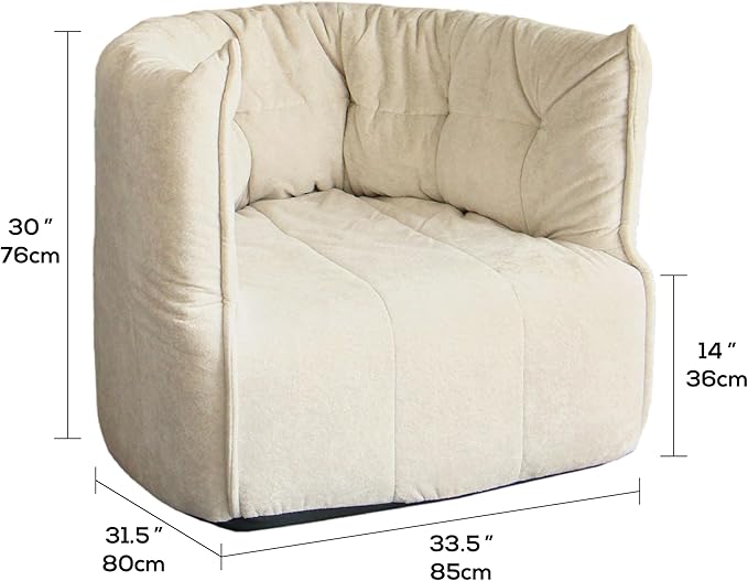 N&V Mid Century Brigantin Deep Relaxation Sofa, Soft Premium Chenille, for Living Room Bedroom and Office (Ivory, Single)