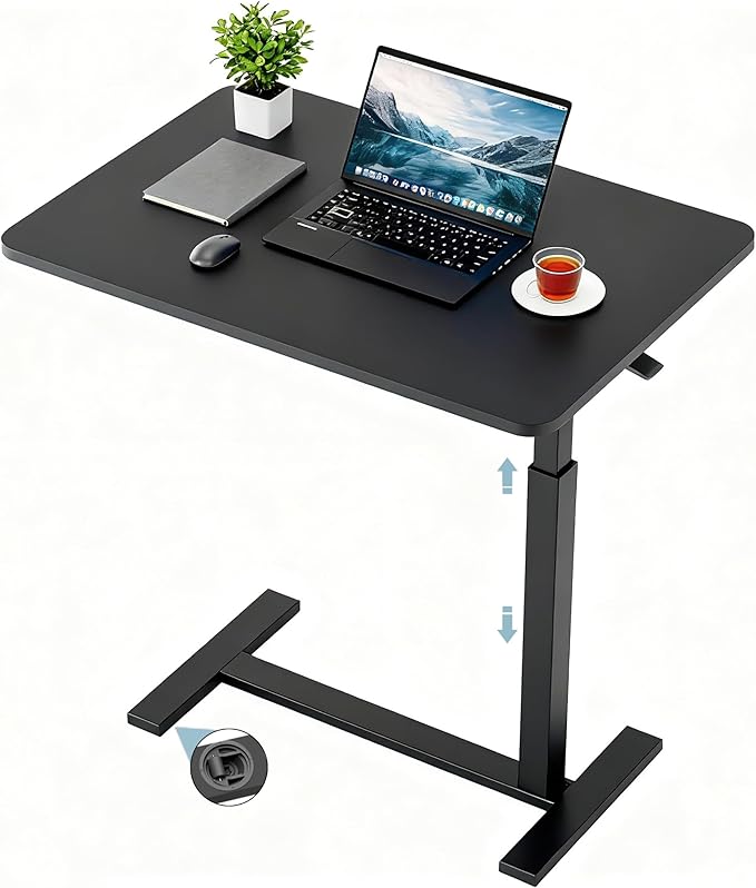 CROWNFURN Overbed Bedside Table with Hidden Casters,Adjustable Hospital & Home Use Bed Table, Rolling Laptop Table, Mobile Standing Desk,Black