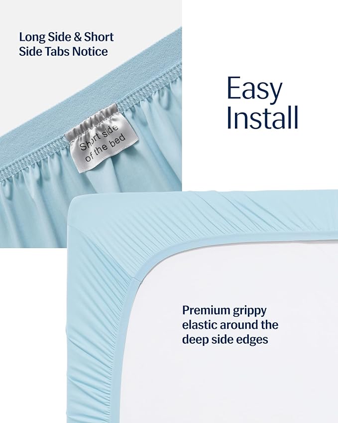 REST® Evercool®+ Fitted Sheet, Twin XL Size, Light Blue, 13" Deep (up to 15’’), Breathable Bedding for Hot Sleeper and Night Sweats, Bed Sheet with Ionic+ Self-Cleaning Silver Yarn for Sensitive Skin