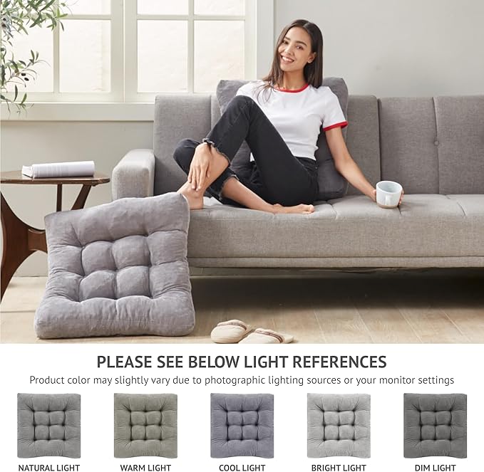 Meditation Floor Pillow Set of 2, Square Large Pillows Seating for Adults, Tufted Corduroy Cushion for Tatami Living Room, Grey, 22x22 Inch