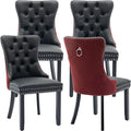 YeahFurn Modern Dining Chairs Set of 4, Tufted Upholstered Dining Room Chairs with Nailhead, PU Leather Front & Velvet Back, Solid Wood Legs, Kitchen Chairs, Sillas de Comedor (Black & Burgundy)
