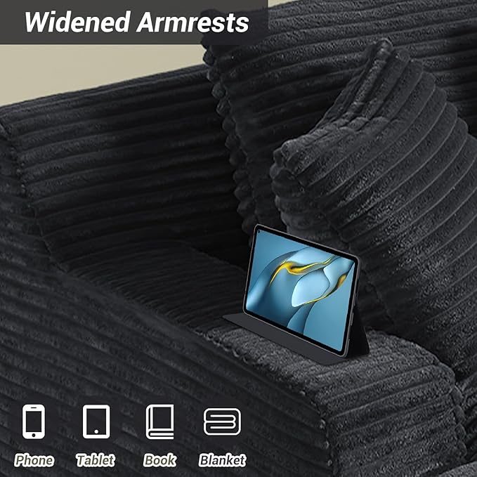 50"W x 76"D Oversized Chaise Lounge Chair Indoor Boneless Reading Chair Plush Corduroy Recliner Large Deep Seat Upholstered Sleeper Comfy Sofa Couch with 3 Pillows for Living Room Bedroom, Dark Gray