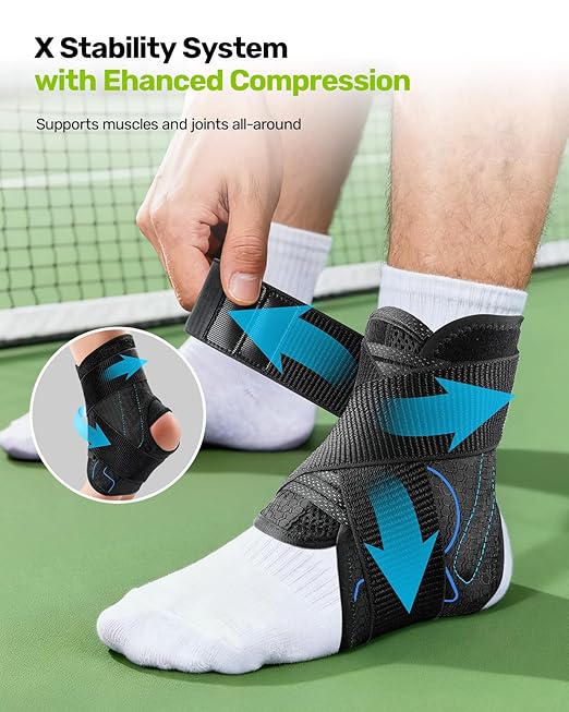Rakiie Quick Lace Up Ankle Brace with 2 Metal Support Stays, Breathable Stabilizer for Sprained Ankle, Slim Fit Ankle Support for Men & Women, Sports, Running, Basketball (Black, S)