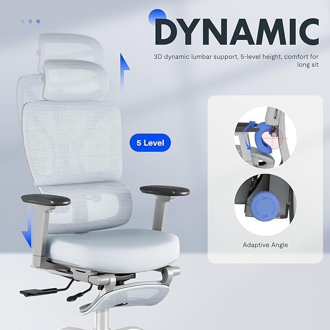 FLEXISPOT ErgoX Premium Ergonomic Office Chair with Footrest- Adjustable 3D Armrests, Dynamic Lumbar Support, Recline & Tilt Function, Mesh Seat, for Home & Office Use,Foam Blue