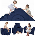 MeMoreCool Modular Kids Sofa, Foam Couch Sofa with Slide & Stair Design, Convertible Kids Couch for Playroom, Sectional Child Furniture for Bedroom Living Room, Navy