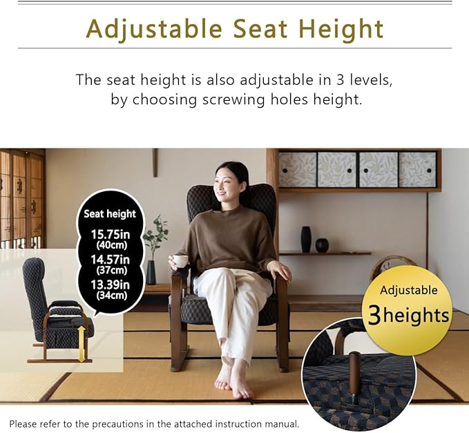 EMOOR Tatami Chair Japanese-Style Chair RYOKAN (Navy), Wooden Armrest & Sled Base Recliner Hight-Adjustable Upholstered Single Futon Sofa