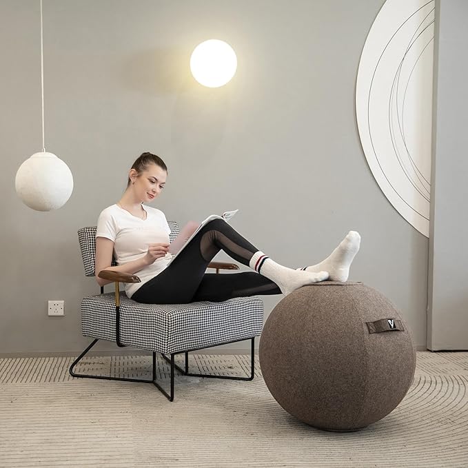 Sitting Ball Chair for Office and Home, Pilates Exercise Yoga Ball with Cover for Balance, Stability and Fitness, Ergonomic Posture Exercise Ball Seat with Handle and Pump