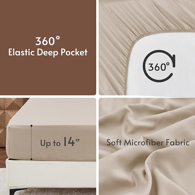 MUXHOMO 5 Pieces Twin XL Comforter Set, Reversible Bed in a Bag Twin XL Size, All Season Bedding Set with Comforter, Flat Sheet, Fitted Sheet, Pillowcases & Shams, Brown & Khaki