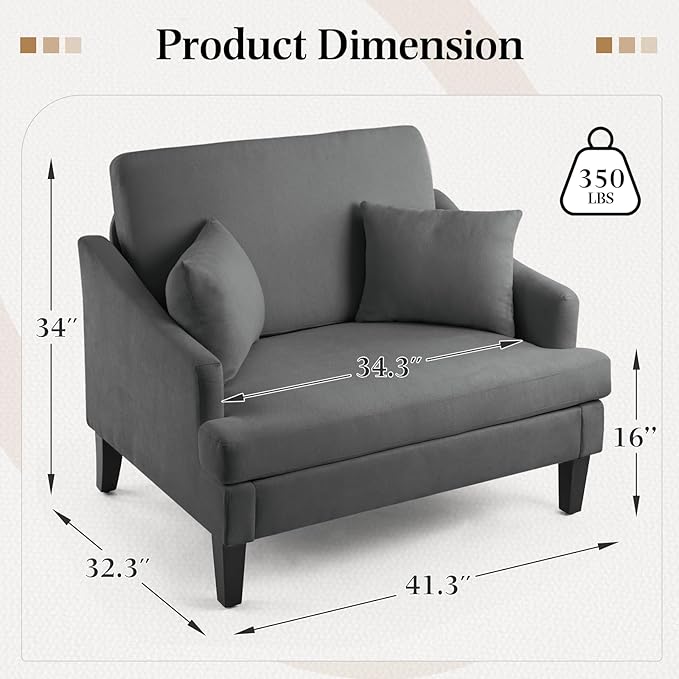 Bezseller Oversized Accent Chair, 33.5'' Wide Seat Comfy Armchair with 2 Pillows, Upholstered Big Reading Chair, Modern Single Sofa Chair for Living Room Bedroom Apartment Office, Dark Grey