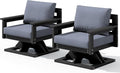 SERWALL Outdoor Swivel Chairs Set of 2, HDPE All-Weather Patio Swivel Sofas with Thick Cushions for Porch, Balcony, Black Frame with Gray Cushions