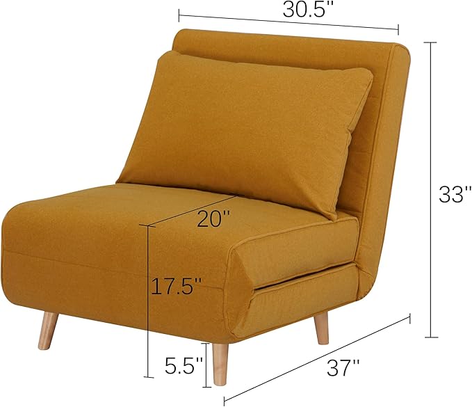 CITTANEO 31" Convertible Sleeper Chair, 3-in-1 Foldable Chair Bed with Pillow, 3-Position Adjustable Backrest, Single Sofa Bed for Apartment, Office, Orange Brown