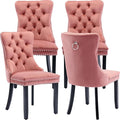 YeahFurn Pink Mid Century Modern Dining Chairs Set of 4, Velvet Upholstered Kitchen & Dining Room Chairs with Nailhead Trim & Solid Wood Legs, Elegant Sillas De Comedor (Pink, 4 Pcs)