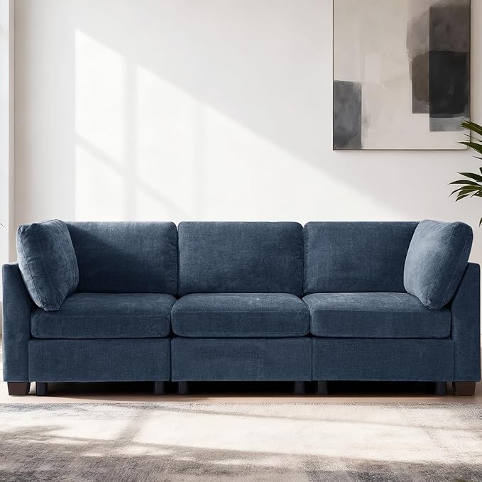 EDILLY 94 inches Oversized Modular Sectional Fabric Cloud Sofa Set, Extra Large L Shaped Couch Reversible Chaise Couch,3 Seat Modular Sofa, Blue